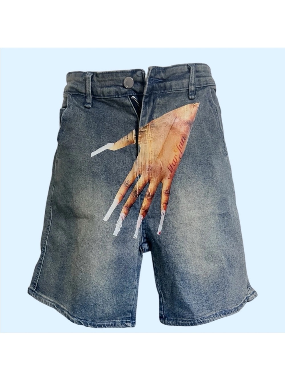 Vintage Y2K Skater Fashion Jeans #3501 Men’s M Blue Baggy Denim Jorts Hand Print